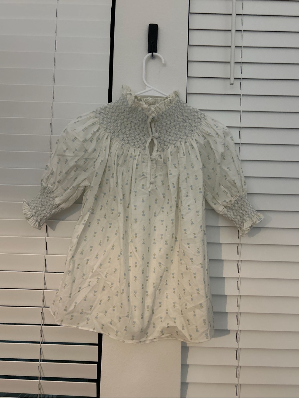 Dondolo Cream Smocked Floral Blouse with Tie Neck